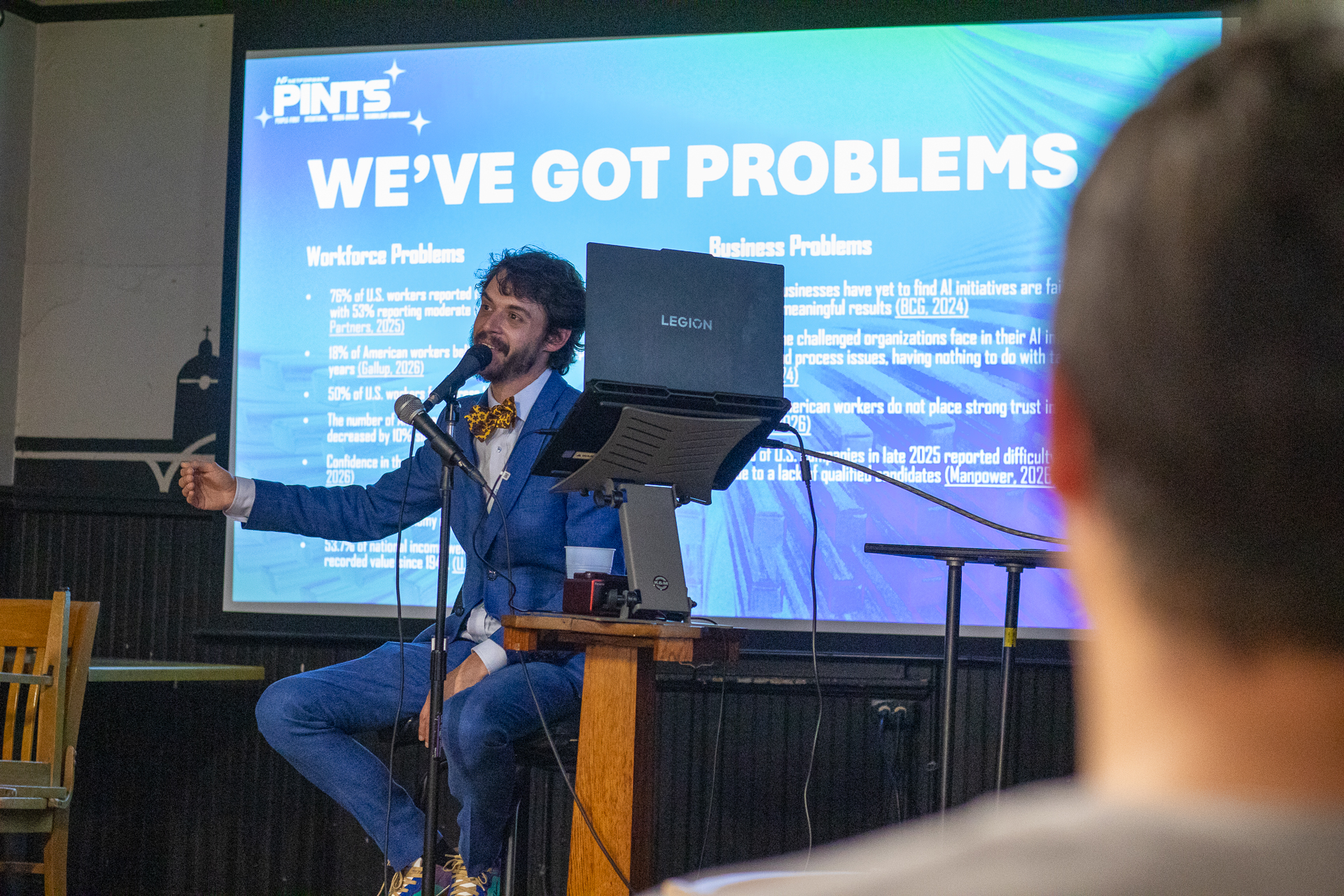 Steb Scheele of NetForward presenting at the PINTS event at Puddler's Hall in Bay View, Milwaukee